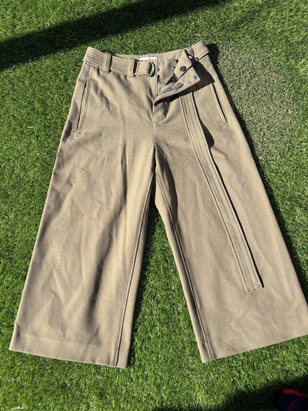 Zara Olive Khaki Belted Wide Leg Trousers High Waist XS